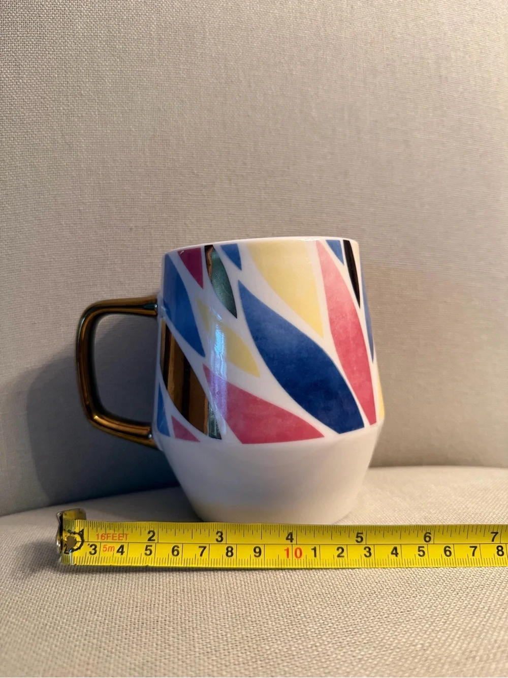 Large Gold Handle Leaf Mug Blue Pink Yellow white coffee tea vase cup cozy